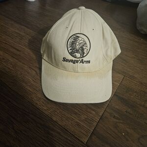 Savage Arms Hat Baseball Cap Strap Back Beige Khaki Tan Adjustable  Firearm Used